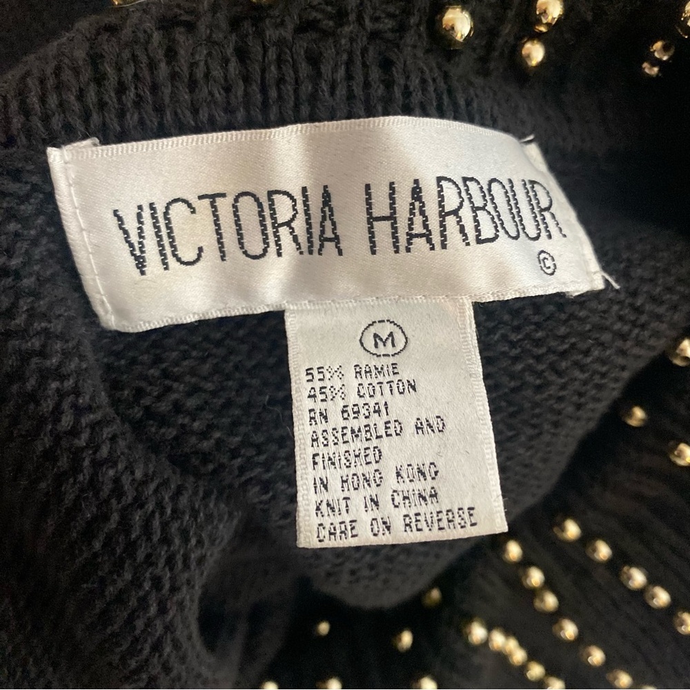 Vintage Victoria Harbour Black Embellished Sweater Tunic Gold Beaded Studded Med - Picture 5 of 6